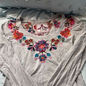 Johnny Was Embroidered Floral Long Sleeve Top - Multicolor Embroidery